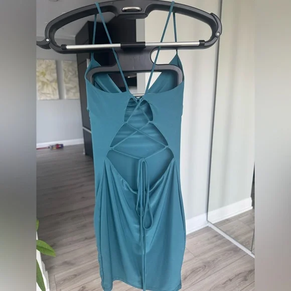 ROOM SERVICE Teal Open-Back Cowl Dress - Picture 3 of 4